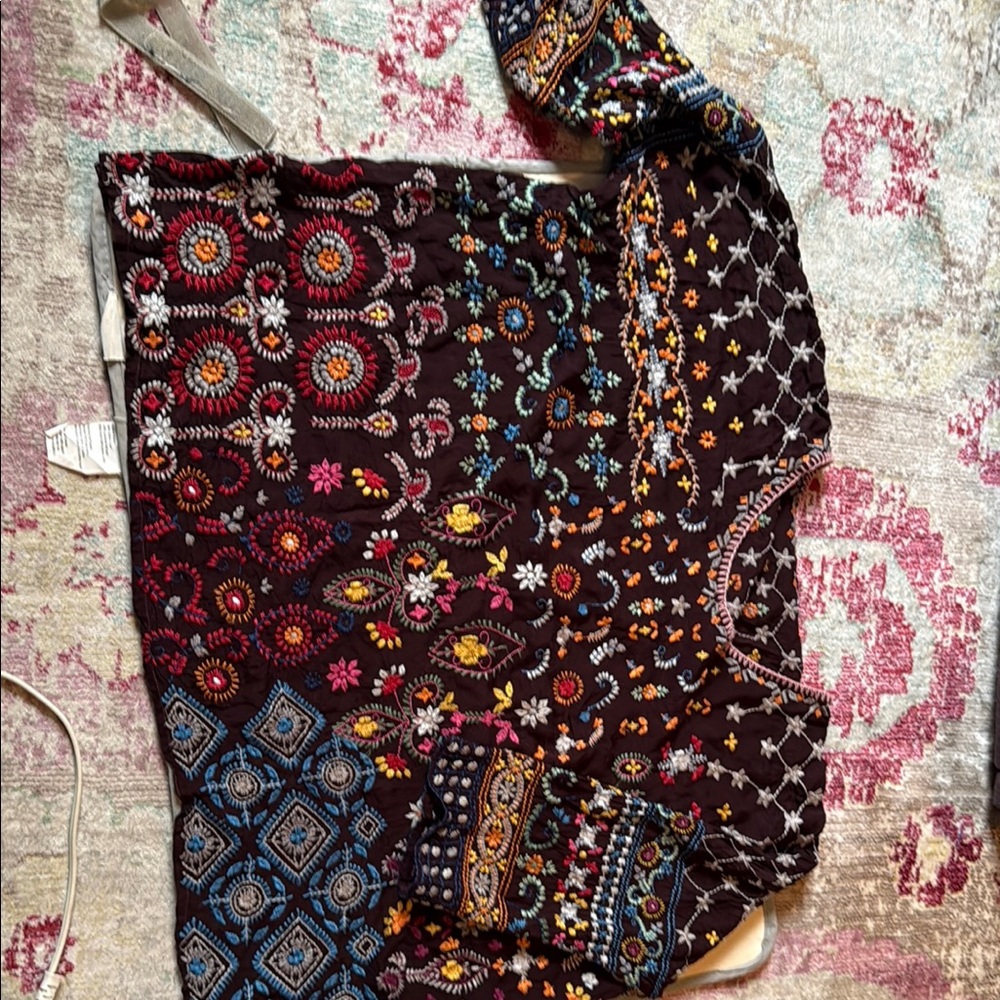 Johnny Was Brown Embroidered Blouse